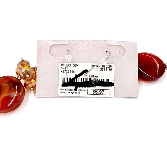 NWT - Charming Charlie - Agate Beaded Dangle Drop Silver Tone Fishhook Earrings - Picture 8 of 8